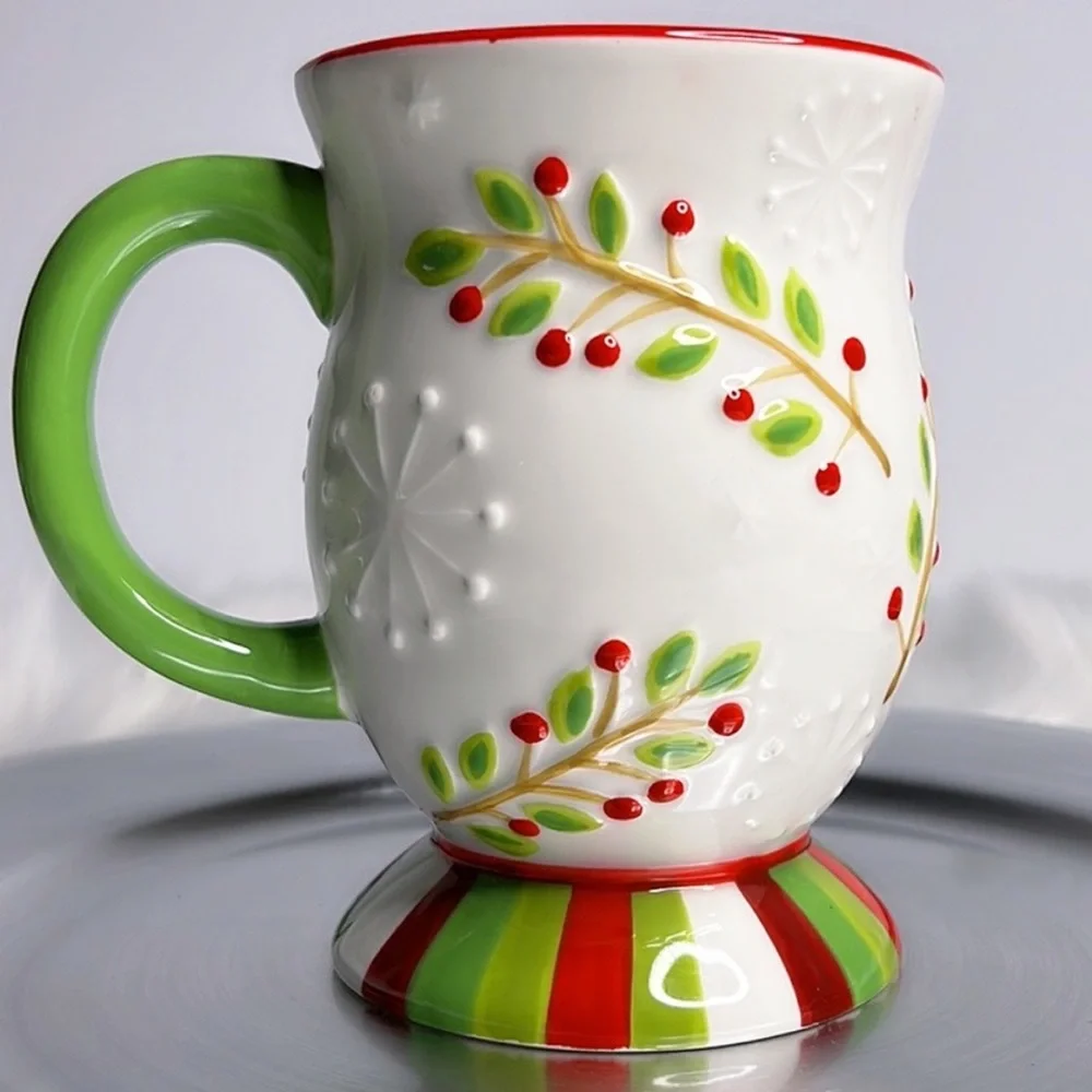 Bundle Pier 1 Mugs 3D Reindeer Jingle Bell Polka Dot &‎ Gift Giving Snowman